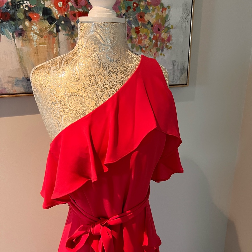 BCBGMaxAzria Pink Ruffle Wrap Maxi Dress - Picture 3 of 7